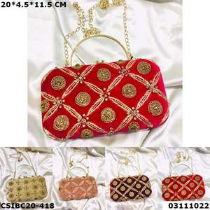 Latest Indian Handmade Woman's Embroidery Clutch Evening <b>Bag</b> Handcrafted with Rhinestone Stone Pattern <b>for</b> <b>Weddings</b> Parties - Product Image 2