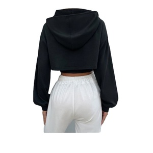 Custom 2024 Nueva ropa de moda de las mujeres en blanco recortada sudaderas con capucha de manga larga de lana Crop Top Sudadera CON CAPUCHA DE BD - Product Image 6