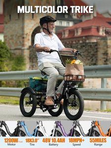 E Trike bici elettrica, motore Brushless di picco 1200W pieghevole Trike 18x3.0 grasso pneumatico Ebike, 499wh passo-attraverso 3 ruote bicicletta elettrica - Product Image 2