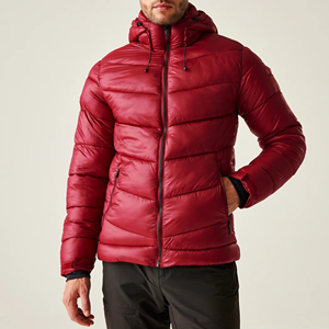 High Quality Men's Winter 2026 Canvas Puffer Jacket Stand Collar <b>Maroon</b> Breathable Quick Dry High Street Style OEM/ODM Front - Product Image 2