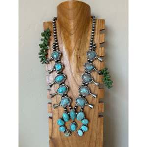 Sheila Becenti Carico Lake Turquoise Sterling Silver Squash Blossom Naja Necklace <b>Set</b> - Product Image 1