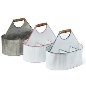 Portable galvanized kitchen caddy for holding <b>cutlery</b> napkins condiments bottles suitable for rustic farmhouse dining tables - Product Image 3