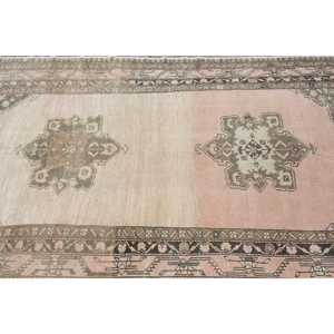 Grand tapis turc vintage 4,7x8,9 pieds, tapis en laine rayé rose et vert - Product Image 4