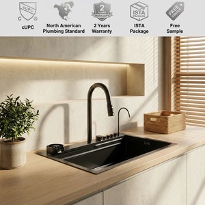 Lavello da Cucina a Vasca Singola Multifunzionale in Acciaio Inox 304, Design a Cascata, Quadrato, Artigianale con Funzionalità <span class=keywords><strong>Smart</strong></span>, Installazione a Incasso - Product Image 1