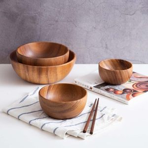 Juego de cuencos de madera de acacia biocompostable, cuencos de comida para comedor en casa, vajilla para servir alimentos zerowaste - Product Image 1