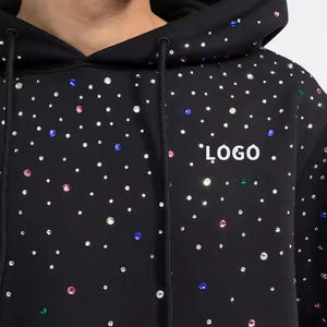 Alta calidad personalizado colorido diamante algodón mezclado pulóver hombres sudaderas peso pesado diamantes de imitación adornado sudaderas con capucha - Product Image 2