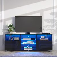 Meuble TV moderne minimaliste noir avec écran LED, étagères ouvertes et grande capacité, directement de l'usine