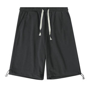 Pantalones cortos de sudor de lana de algodón 100% para hombre, cómodos, transpirables, elegantes, para entrenamiento y pantalones cortos informales, con bolsillos con cordón, patrón sólido - Product Image 3
