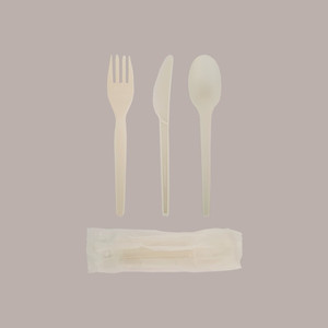 Organic Eco Set de couverts jetables 50 pièces fourchette, couteau, cuillère, serviette de table en plastique pour fêtes et hôtels - Product Image 1