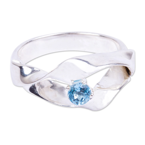 Anillo de declaración minimalista de Plata de Ley 925 con Topacio azul natural, regalo de San Valentín único a la moda, bodas de estilo moderno - Product Image 1