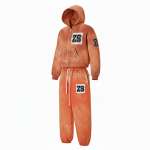 ชุดวอร์มมีซิปผ้าฟลีซหนา380 GSM ผ้าคอตตอนในฤดูหนาวผ้าโพลีเอสเตอร์ที่อบอุ่นผ้าโทนสีส้มขนาดพิเศษ - Product Image 4