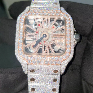 Montre de luxe en acier inoxydable avec mouvement à quartz MIYOTA, cadran en verre, diamant de laboratoire de qualité supérieure VVS, forme carrée, 40 mm - Product Image 2