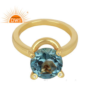 แหวนเงินแท้ชุบทองธรรมชาติ CZ และ London Blue Topaz STACKABLE Ring Demi Fine Jewelry - Product Image 3