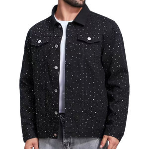 Factory-Made Men's 100% Cotton Denim <b>Jackets</b> Hot Selling High-Street Style with Custom Colors <b>Rhinestone</b> Front Logo for Winter - Product Image 1
