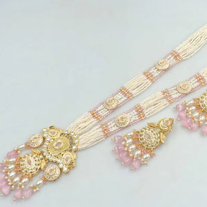 Indian Fancy Traditional Motipearl Drop & Kundan <b>Long</b> Mala Pendent <b>Necklace</b> Set GoldTone Kundan Pearl <b>Long</b> <b>Necklace</b> Earring Set - Product Image 1