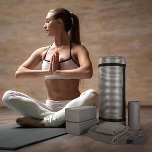 Set Yoga Grigio 7 Pezzi BalanceFrom, Accessori Fitness Inclusi Tappetino, Cinghia Elastica e Ginocchiere - Product Image 5