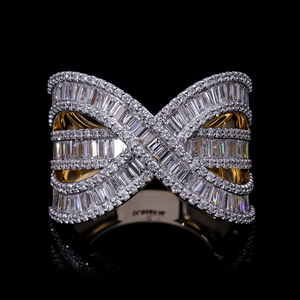 Bague croisée infinie en or de luxe, diamants CVD cultivés en laboratoire F VVS VS, sertissage brillant, unisexe, plaqué rhodium, classique, rempli, 5,9 g - Product Image 1