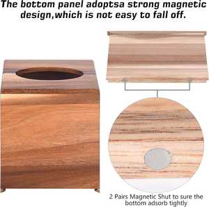 Caja de pañuelos de papel de madera de Acacia Vintage de lujo, cubierta de diseño cuadrado, parte inferior deslizante, Hogar, baño, dormitorio, oficina, cocina, mesa de cena - Product Image 6