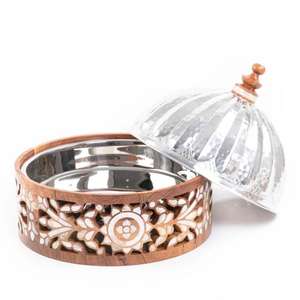 Top Quality Wooden Work Hotpot with Inner <b>Steel</b> Lid with Knob Casserole Premium Best <b>Pot</b> Use in Family Gathering at Sale Price - Product Image 5