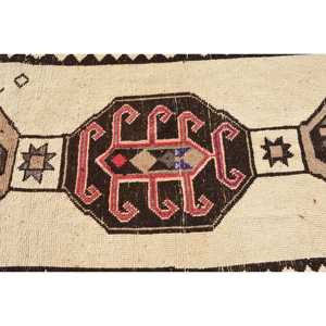 3x10.6 ft Turkish Rug, Vintage Runner Rug, <b>Brown</b> White Plants & trees <b>Wool</b> Rug - Product Image 5