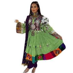 Pesado bordado de moda últimos vestidos casuales afganos boda antigua nuevo vestido bohemio Vintage encaje botón patrón Floral - Product Image 1