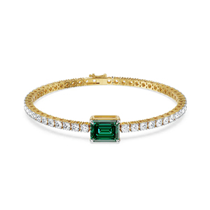 Pulsera de Lujo Chapada en Oro de 18K con Piedra Verde Corte Esmeralda para Mujer, Brazalete de Diamantes de Circonita Cúbica para Boda y Fiesta, Joyería Fina - Product Image 1