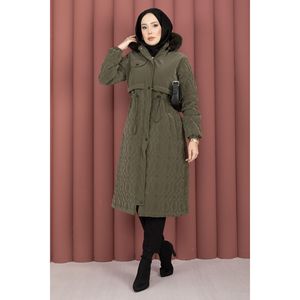 เสื้อโค้ทกันหนาว Kapitone Winter Nova Kaban Haki พร้อมผ้าทอและใยโพลีเอสเตอร์บุด้วย Desen Krk Kaponlu Haki - Product Image 4