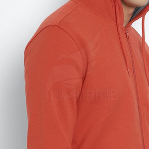 Men's <b>Orange</b> Hooded Pullover Sweatshirt Solid Color Casual Fit Front Logo Pocket Design Regular Sleeve French <b>Terry</b> Fabric - Product Image 5