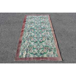 Alfombra Turca Vintage, Alfombra Decorativa de 3.6x6.6 pies, Alfombra de Lana Marroquí Verde Azul - Product Image 1