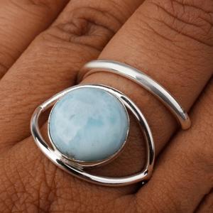 Classique 925 Argent Larimar Fine Bague pour Femmes Dainty Gemstone Déclaration Bijoux Lunette Réglage De Mariage Anniversaire Cadeau - Product Image 6
