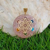 Cendrier en Orgonite de Quartz Rose avec Symbole du Cube de Metatron, Guide des Chakras, Protection EMF, Cristal Feng Shui Poli de Haute Qualité - Vente en Gros