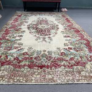 Tapis vintage, tapis turc 5,2x8,9 pieds, tapis oriental en laine rouge et bleu - Product Image 2