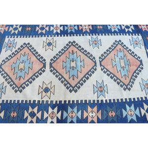 Alfombra Turca Vintage, Alfombra de Lana Persa Azul y Blanca de 4.2x6.3 pies - Product Image 4