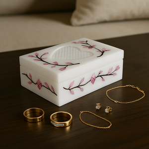 กล่องเครื่องประดับหินอ่อนที่ทำจากผ้ากำมะหยี่สุดหรูมีซับในจัดเก็บเครื่องประดับที่ทนทานของขวัญวันครบรอบงานแต่ง - Product Image 4