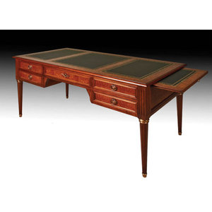 Classic Brown Engineered Wood Rectangular Five-<b>Drawer</b> Writing <b>Desk</b> with European Artisan Construction and 1-Year Warranty - Product Image 2