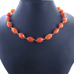 Collier élégant en argent 925 avec perles de corail, bijoux de mode pour femmes, forme géométrique, style col en V - Product Image 2