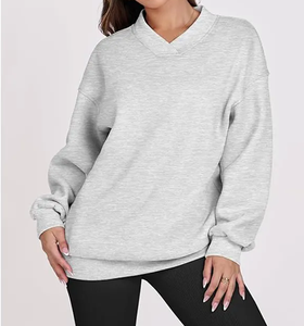 Sudadera con Capucha Holgada con Cuello en V para Mujer, Color Sólido, Manga Larga, Ligera, Informal, con Bolsillo, Talla Grande, Transpirable para Yoga - Product Image 4