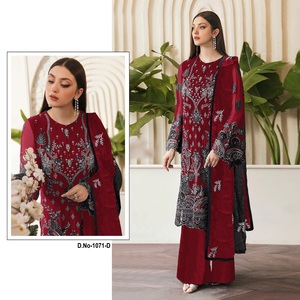 Nouveau Heavy Fox Georgette Brodé Salwar Kameez avec Quatre Côté Dentelle Dupatta Indien Pakistanais Vêtements pour Adultes Vente En Ligne - Product Image 5