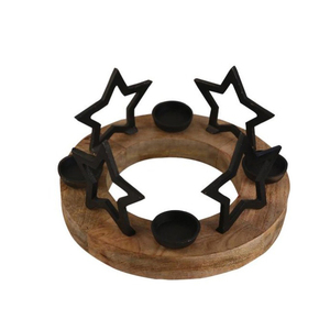 Ciervo de aluminio fundido hecho a mano con árbol de Navidad y acabado negro personalizado de 4 luces en T con base redonda de madera a la venta - Product Image 3