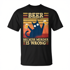 Camiseta con diseño vintage de Beer Because Murder Is Wrong Cat, camiseta negra para hombre - Product Image 2