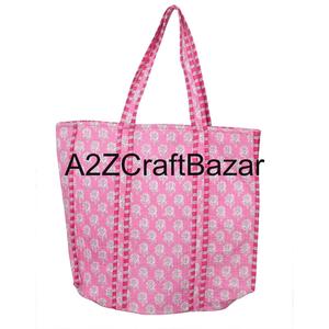 Bolsa de Mano Grande Acolchada de Algodón Ecológico para Mujer, Hecha a Mano con Estampado de Bloques, para Compras, Oficina y Uso Diario - Product Image 2