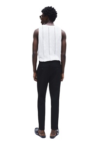 Pantalon Slim pour homme de marque personnalisée, longueur cheville, tissu sergé de polyester, viscose, revers à l'ourlet ODM, lavé pour l'été - Product Image 4