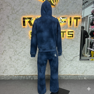 Ensemble de survêtement décontracté pour femme bleu clair avec capuche, fermeture éclair intégrale, imprimé étoiles, coupe ample en coton, sweat-shirt et pantalon, idéal pour l'automne - Product Image 2