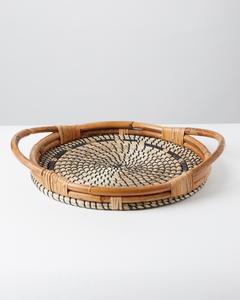 Plateau à fruits rustique bohème fait à la main avec vaisselle en jonc de mer vintage poignées robustes de mauvaise qualité pour la cuisine - Product Image 2