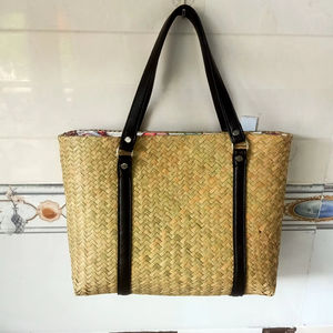 SAC DE PLAGE EN PAILLE NATURELLE FAIT À LA MAIN MODE VINTAGE FERMETURE ÉCLAIR À DEUX POIGNÉES NATIONAL ÉCOLOGIQUE - Product Image 1