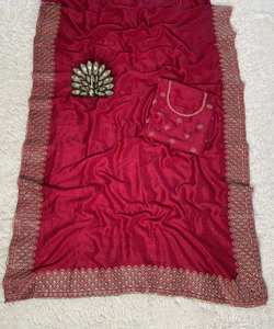 FANCY SEDA BORDADO HILO TRABAJO SAREE CON BLUSA SIN COSTAR VERDE - Product Image 6