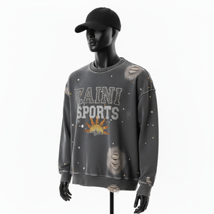 Sudadera Premium Resistente al Desgaste, 360GSM, Felpa de Algodón Grueso, Lavado Vintage, con Pedrería, Logotipo Personalizado, Estilo Desgastado, Sudaderas Básicas - Product Image 4