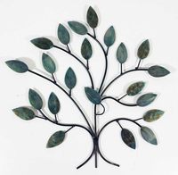 Seni Dinding Daun Bundar Modern untuk Ruang Tamu, Kerajinan Logam Hitam dengan Daun dan Batang, Dekorasi Dinding Bergaya yang Dapat Dipindahkan untuk Natal