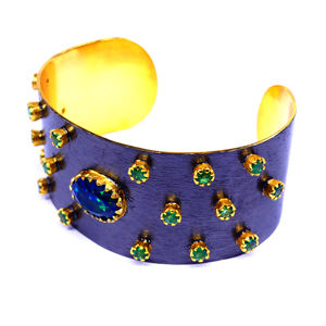 À la mode vêtements quotidiens en argent Sterling 925 réglable noir opale émeraude pierres précieuses manchette Bracelet Bracelet - Product Image 5