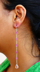 Boucles d'oreilles pendantes ajustables plaquées or minimalistes avec quartz, tendance, pour mariage, fiançailles et charme éternel, à porter au quotidien entre amies - Product Image 6